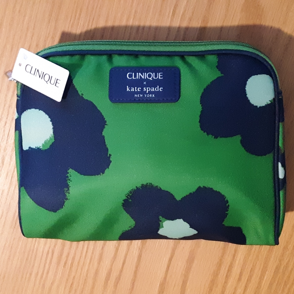 Clinique Kate Spade Cosmetic Bag Green Navy Floral